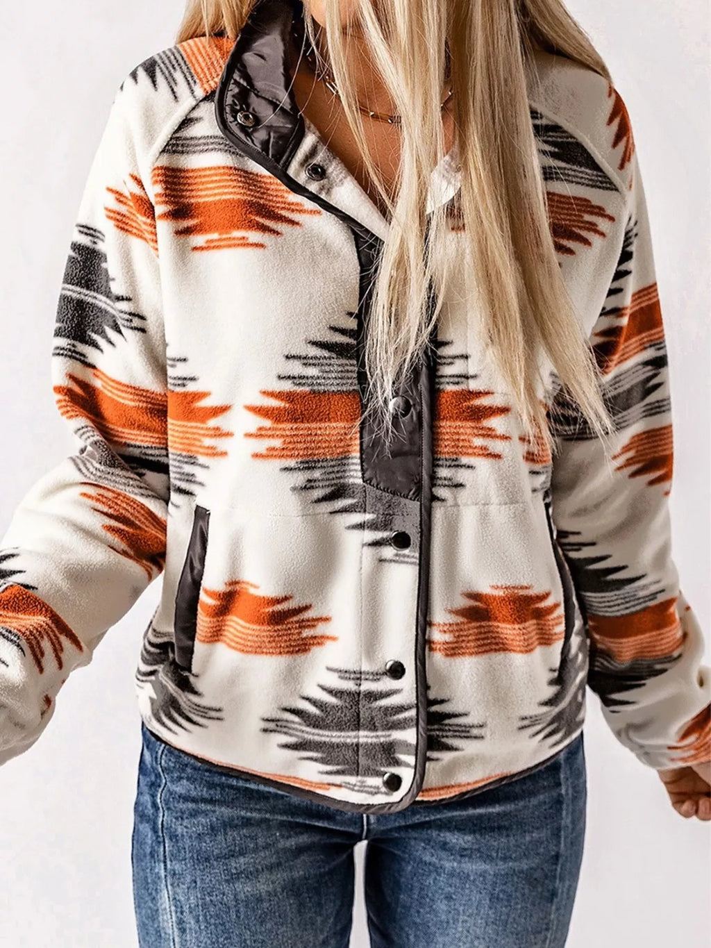 women's geometric snap down jacket - second view