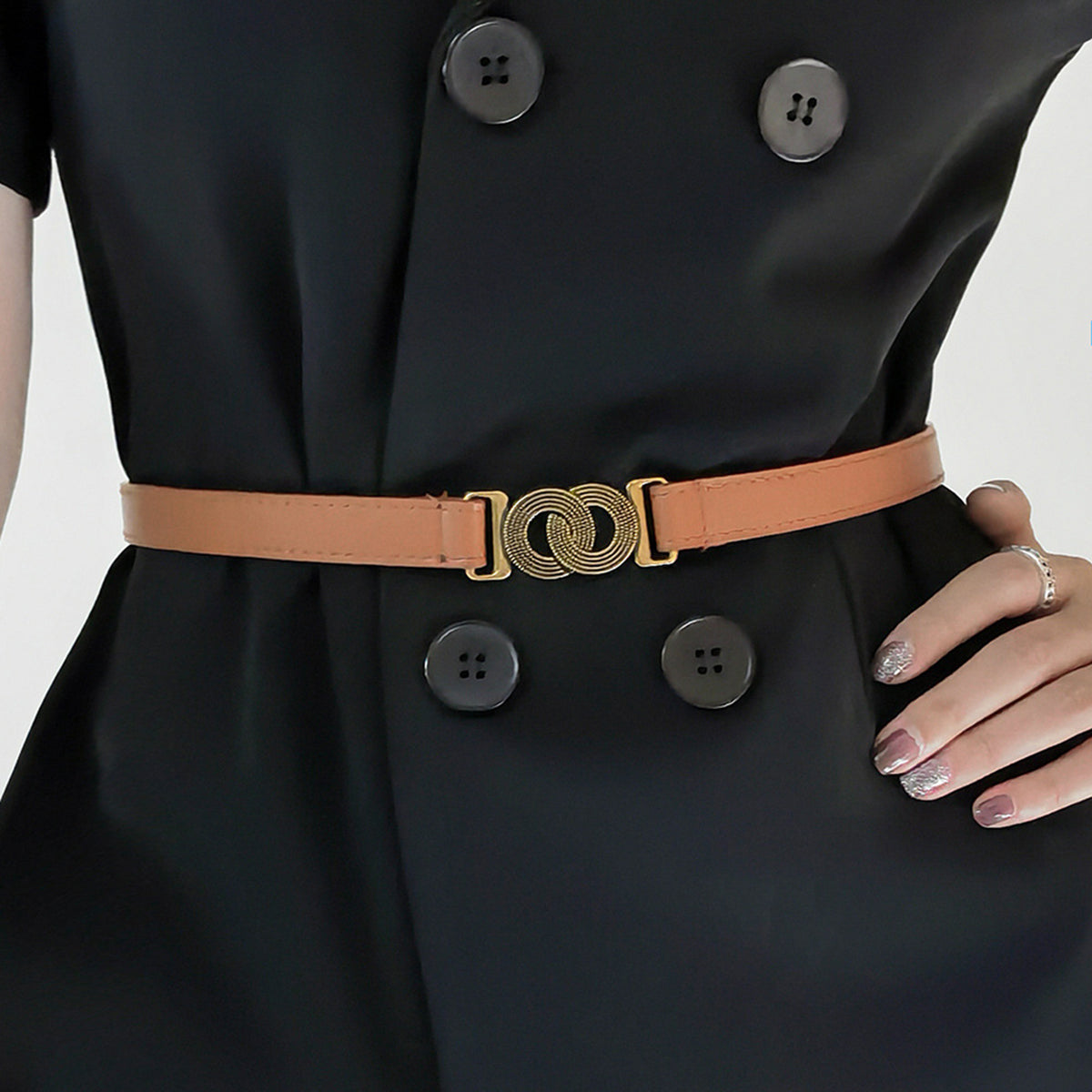 Alloy Buckle PU Belt Brown One Size