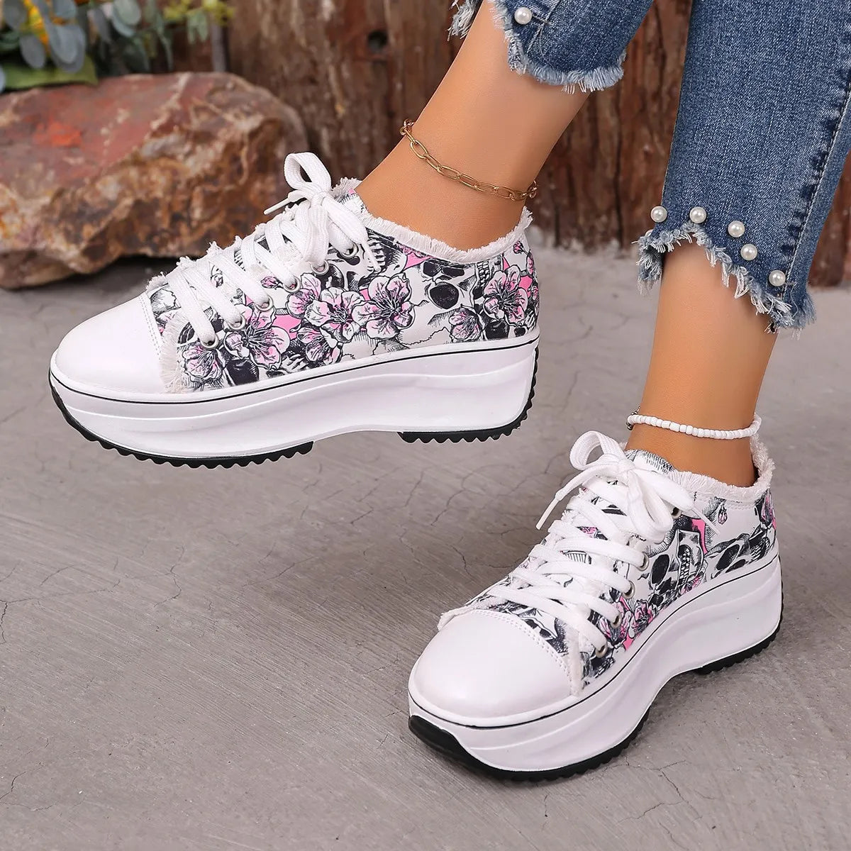 women's printed lace up platform sneakers - additional angle