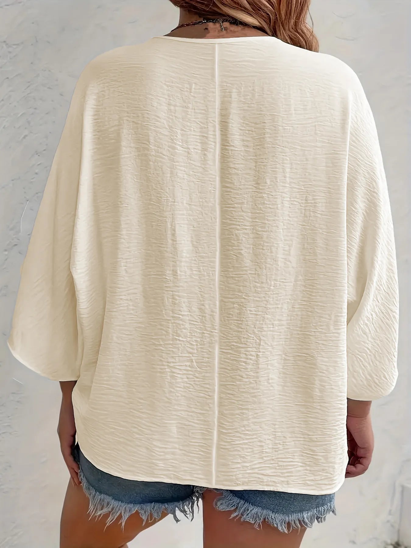 Full Size Casual V-Neck Button Down Relaxed Fit Blouse Plus Size