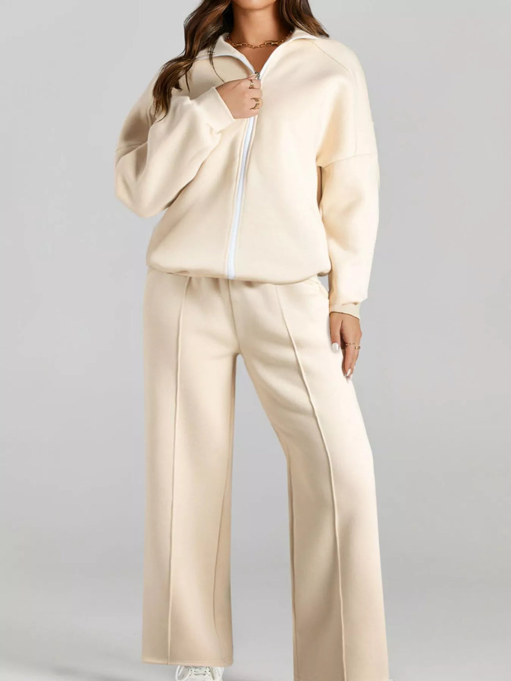 women's drop shoulder zip up jacket and drawstring pants active 2pcs set - second view