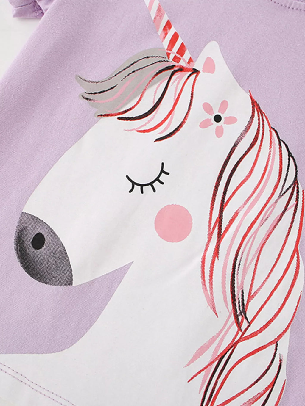 women's children's unicorn graphic short sleeve t-shirt - close-up detail