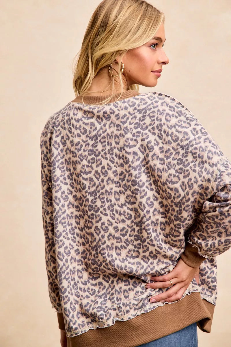 women's bibi leopard printed french terry sweatshirt - product detail