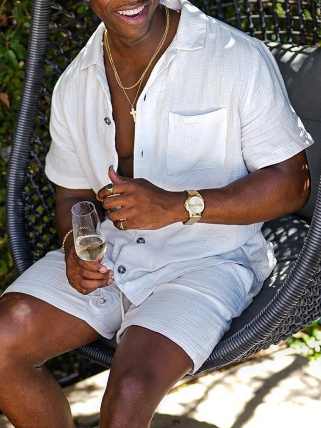 men's men's full size button up short sleeve shirt and shorts plus size - alternate angle