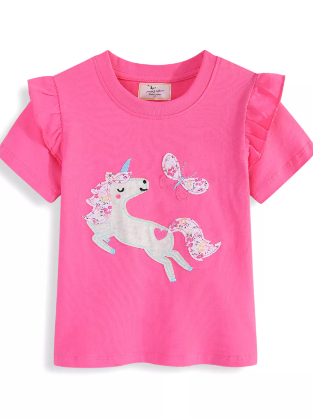 women's children's cute unicorn applique ruffle sleeve t-shirt - product showcase