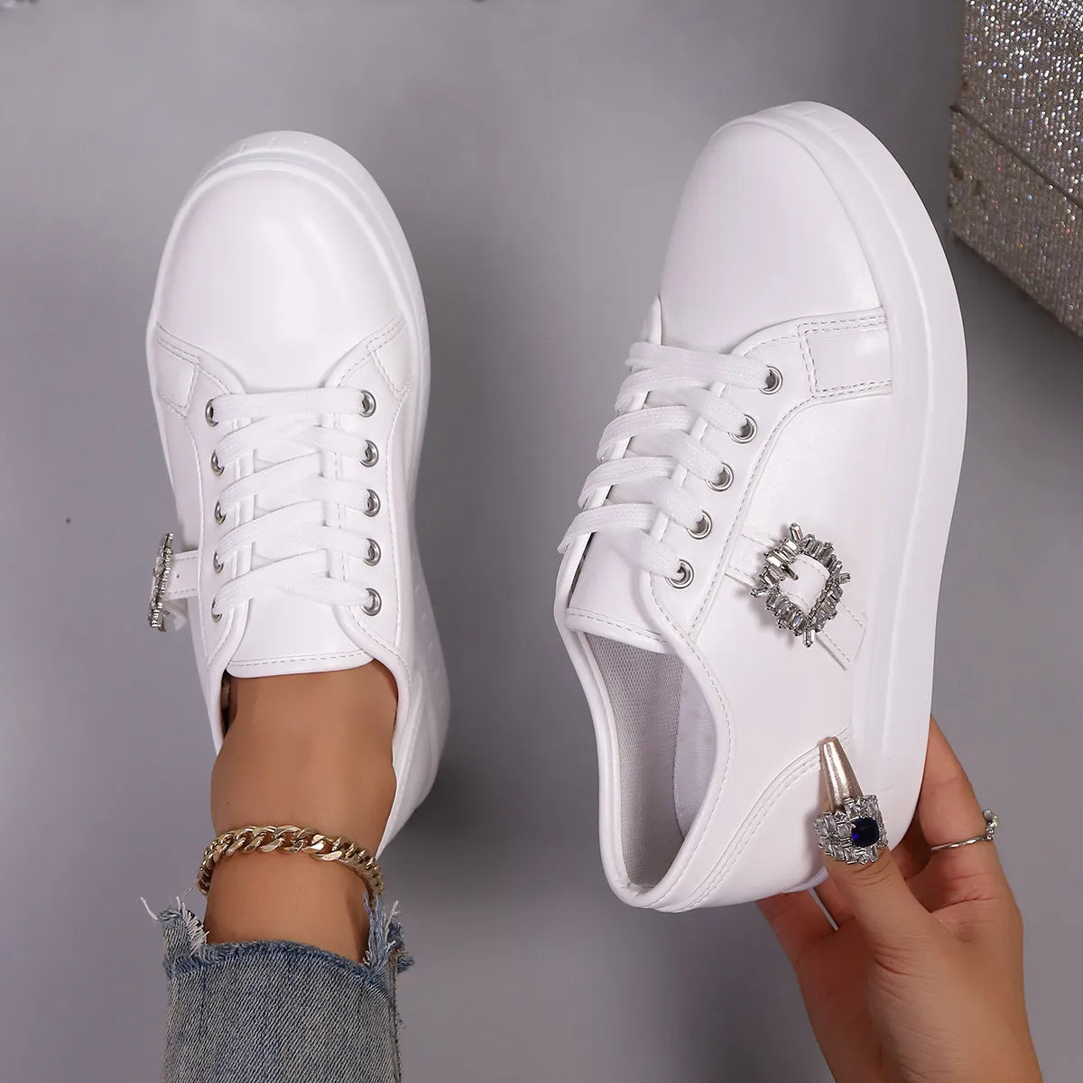 women's rhinestone embellishment platform sneakers - additional image
