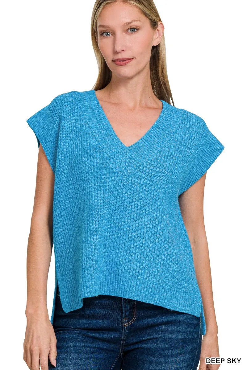 women's sweatshirt: zenana oversized sweater vest with side slit | d shown as women’s outerwear