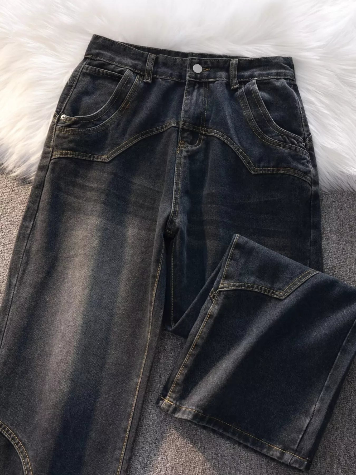 men's men's vintage wash wide leg jeans - back view