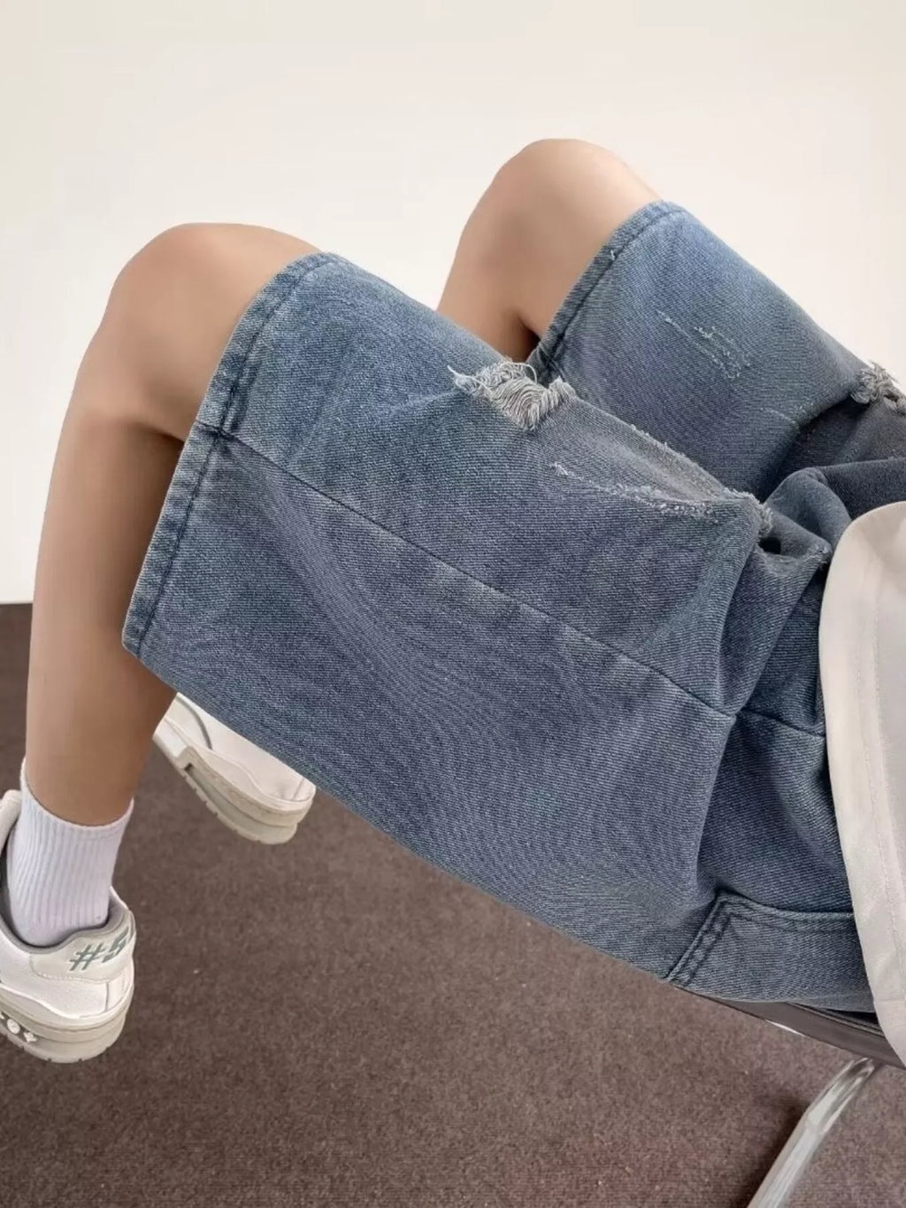 men's men's full size ripped casual loose fit denim shorts plus size - extra view