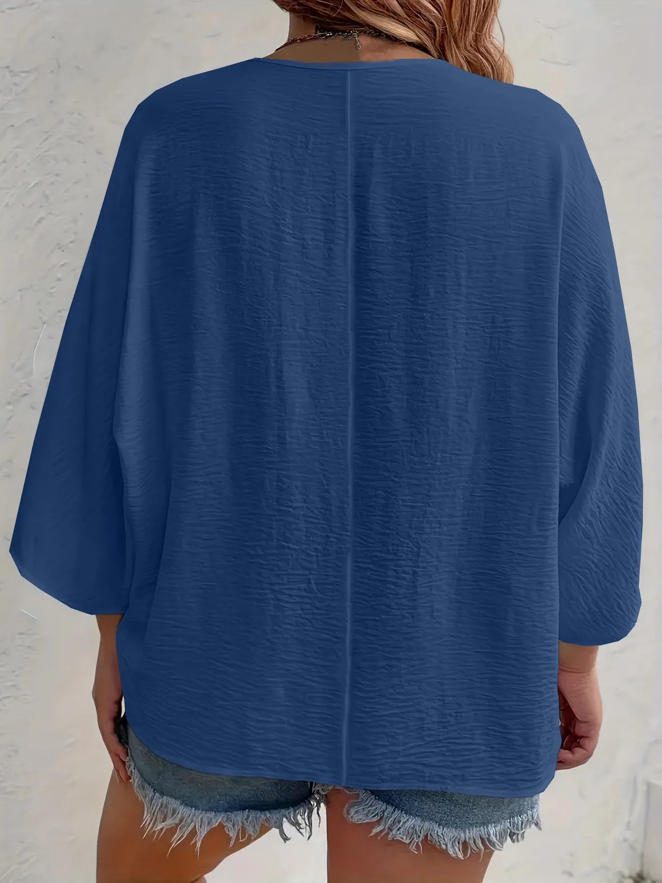 Full Size Casual V-Neck Button Down Relaxed Fit Blouse Plus Size