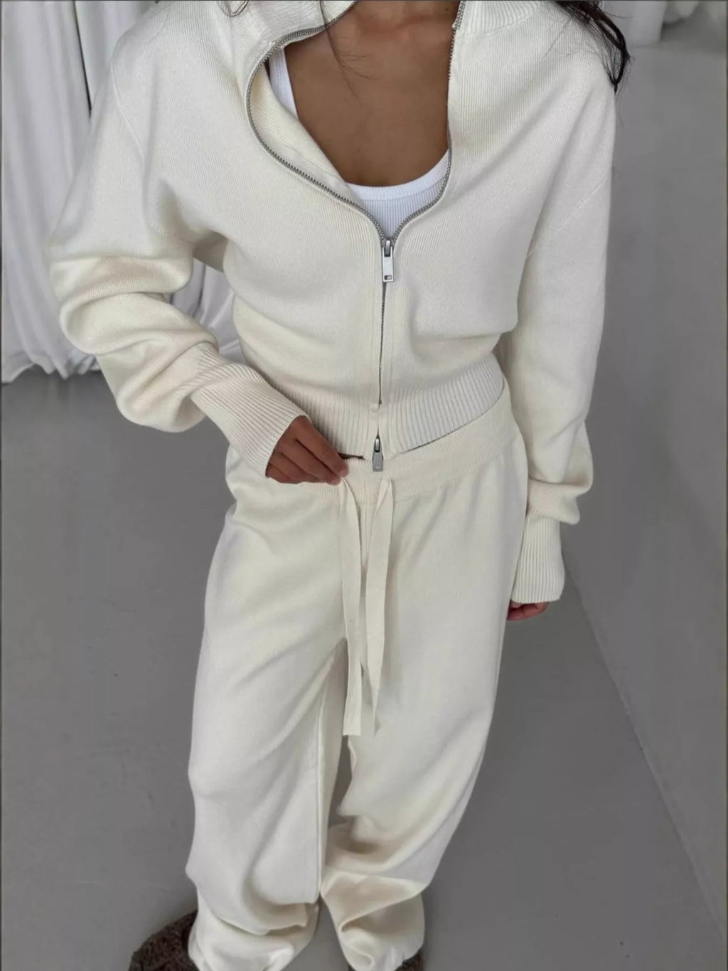women's zip-up outerwear and  drawstring pants set - lifestyle shot