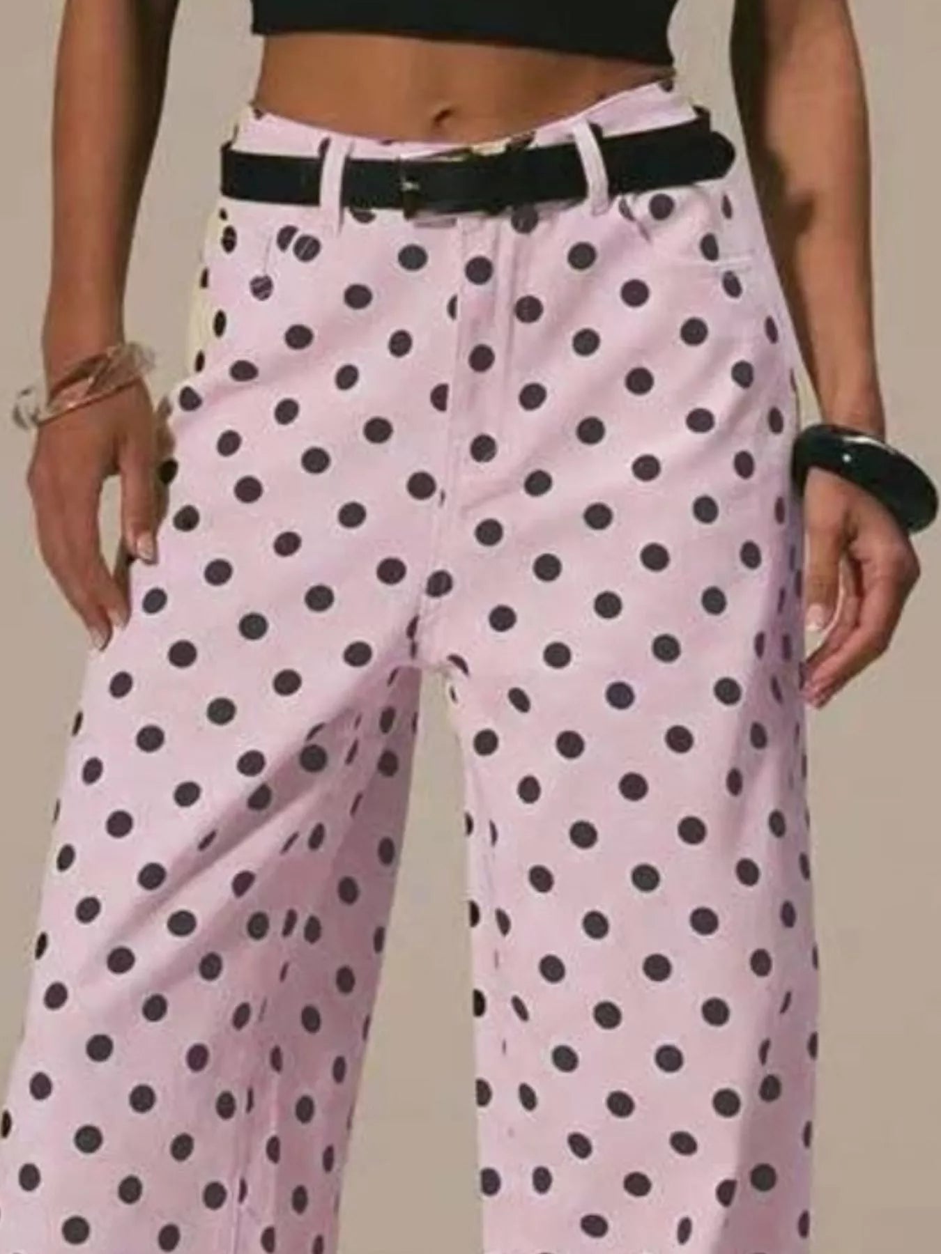 women's polka dot wide leg jeans - extra view