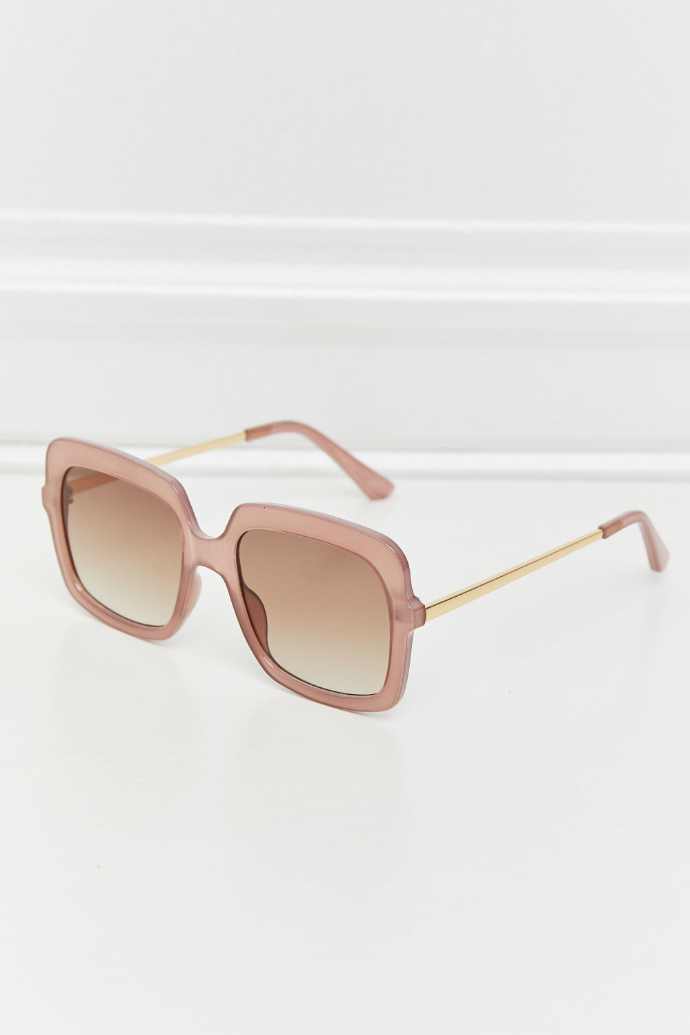 Square Metal-Plastic Hybrid Temple Sunglasses Khaki One Size