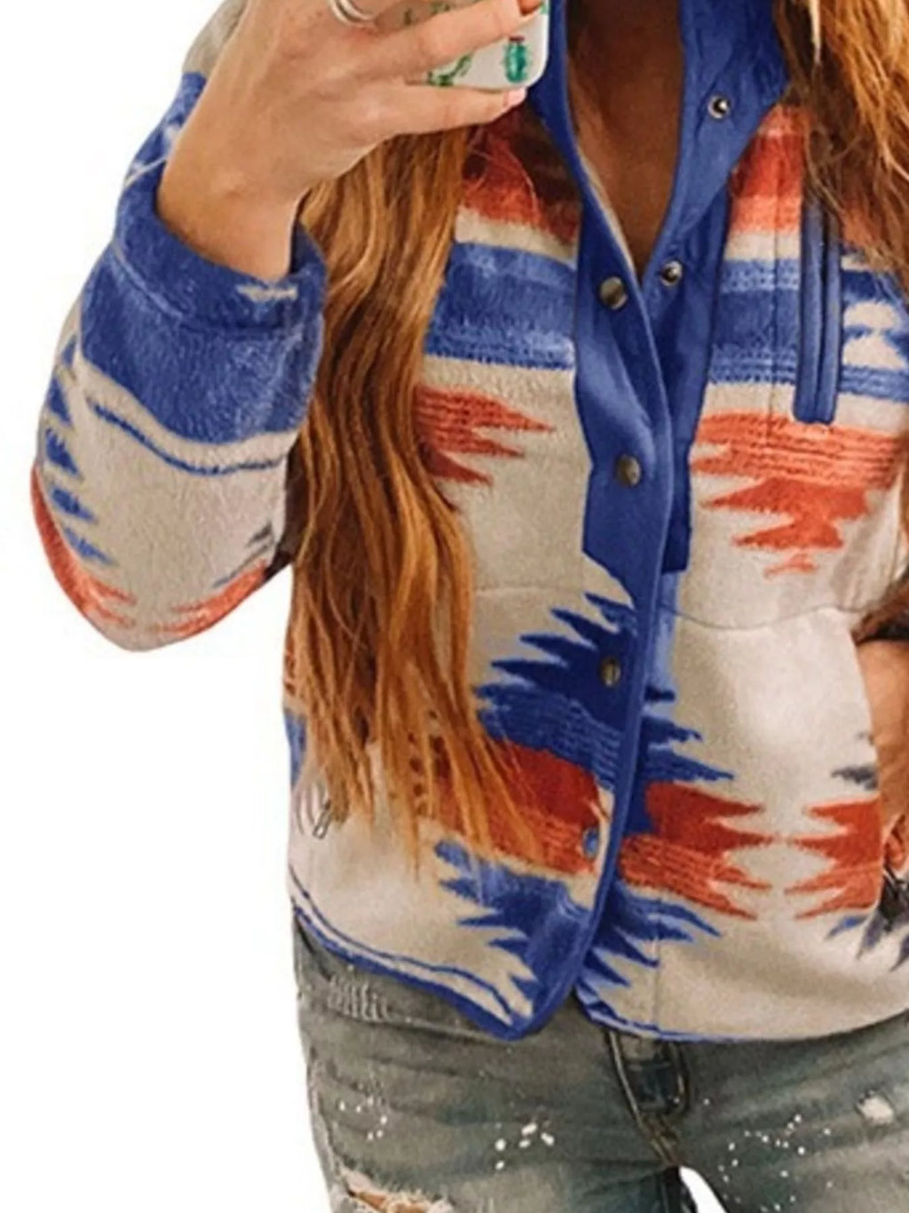 women's geometric snap down jacket - extra view