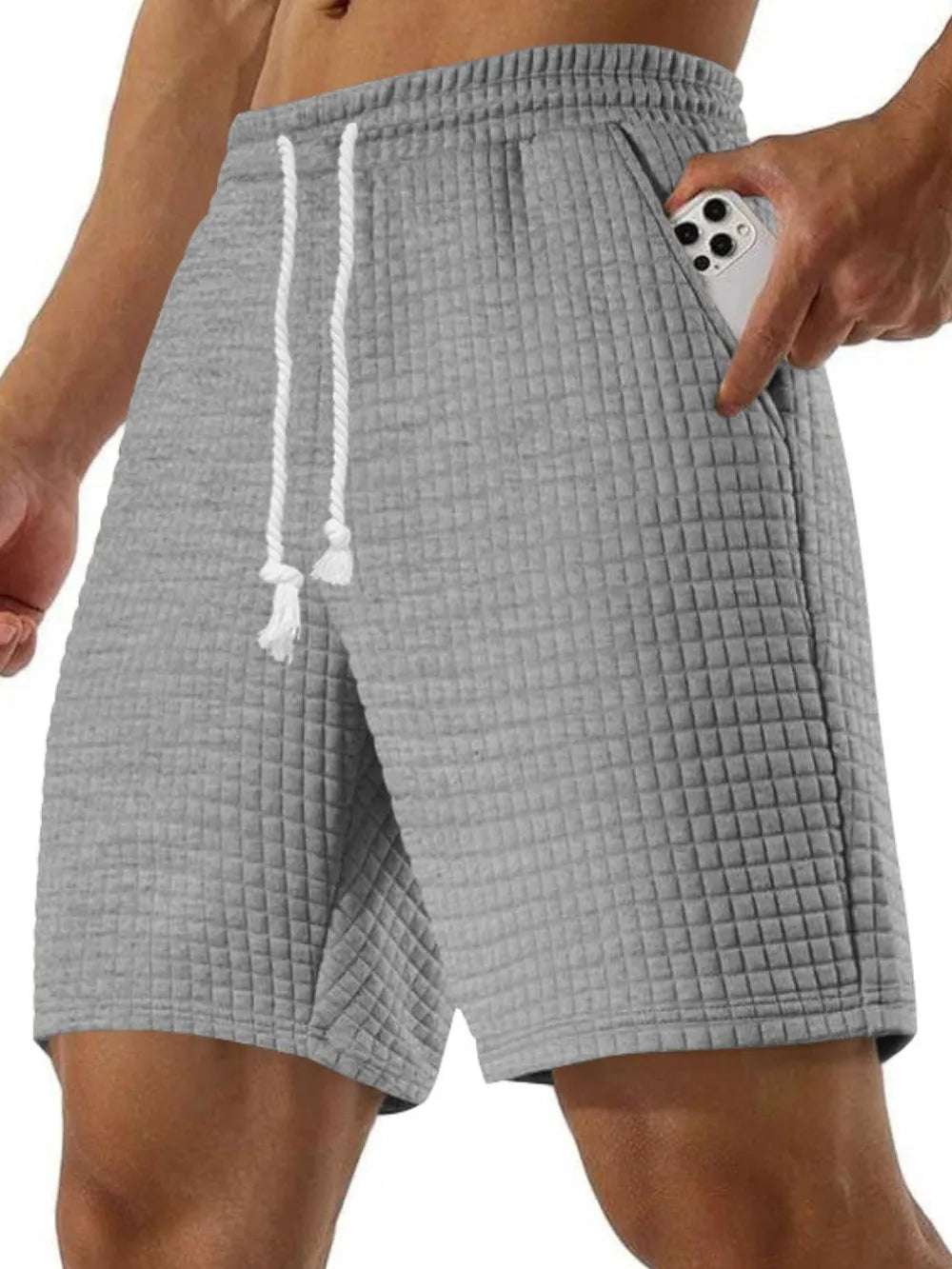 Men's Full Size Drawstring Textured Shorts Plus Size Gray