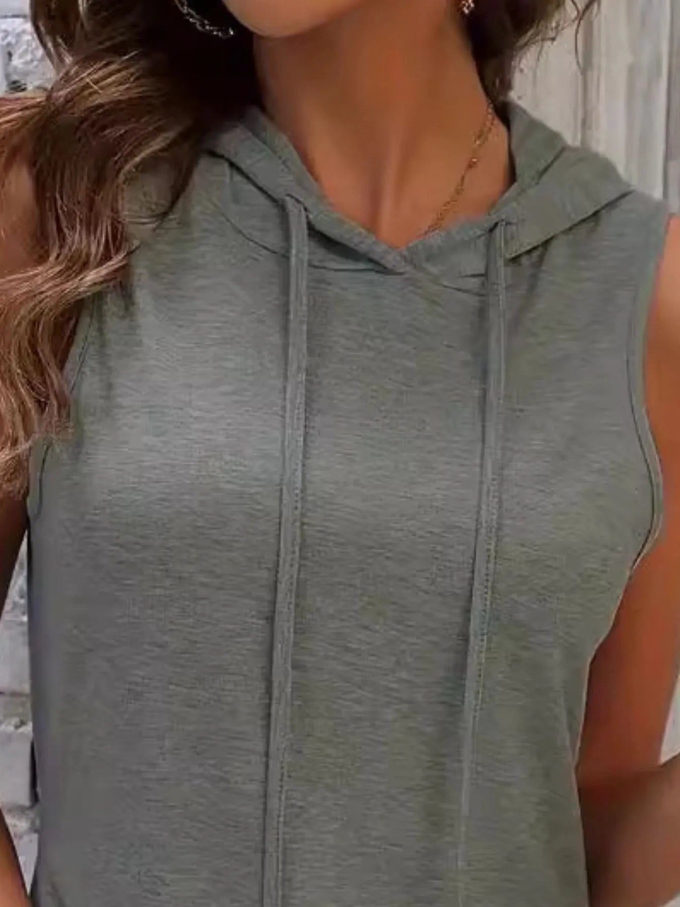 Full Size Drawstring Casual Sleeveless Hooded Mini Dress Plus Size