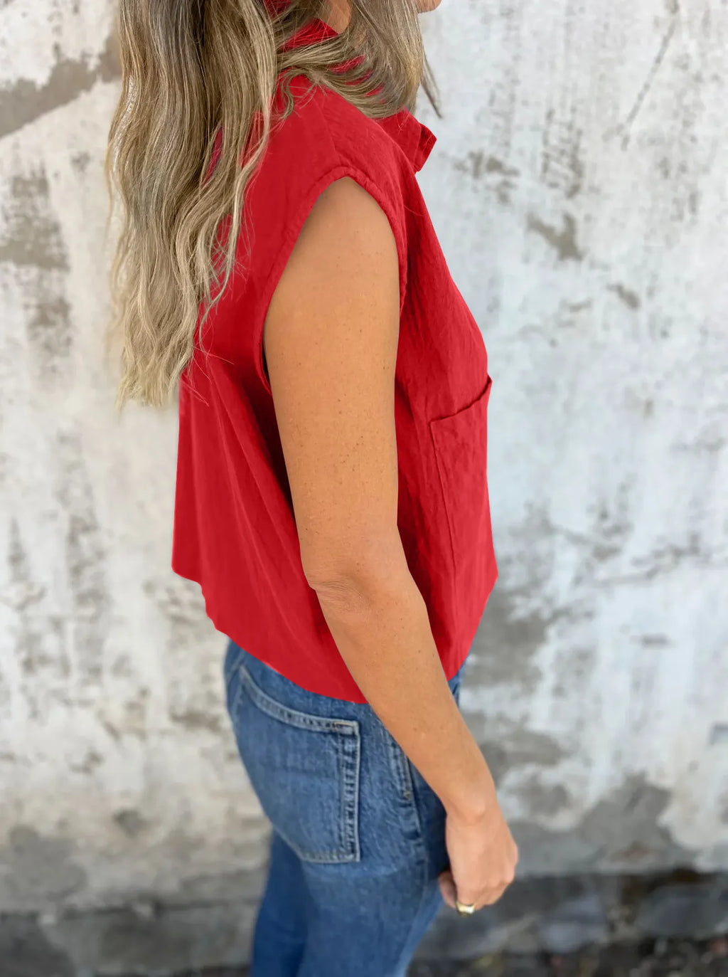 Full Size Button Down Cap Sleeve Linen Shirt Plus Size