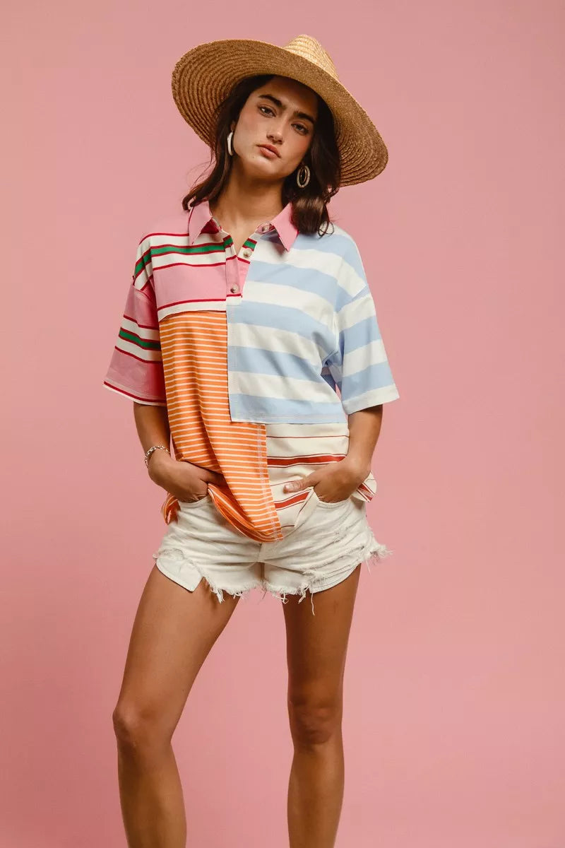 women's bibi mix and match stripe color block shirt - styling option