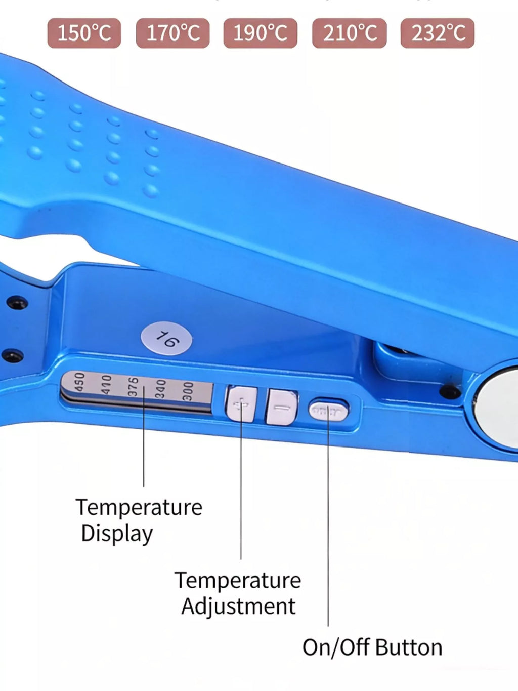 adjustable temperature hair straightener - back view