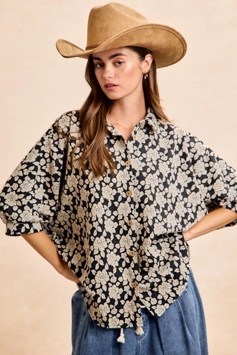 women's bibi floral jacquard short dolman sleeves shirt - additional image