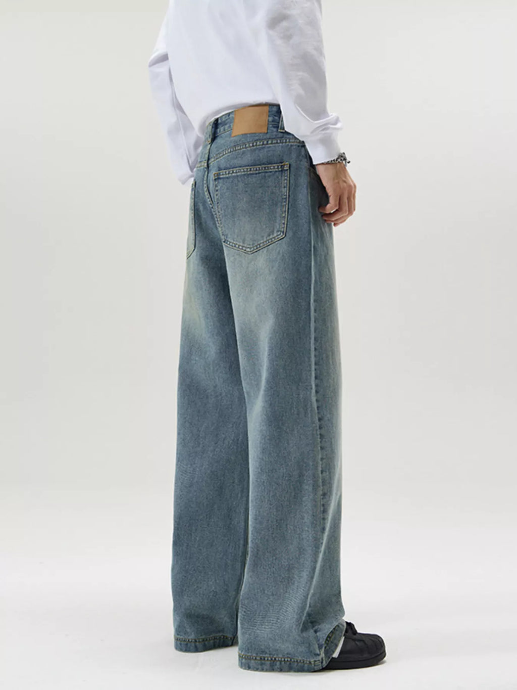 men's men's full size vintage wash wide leg jeans plus size - styling option