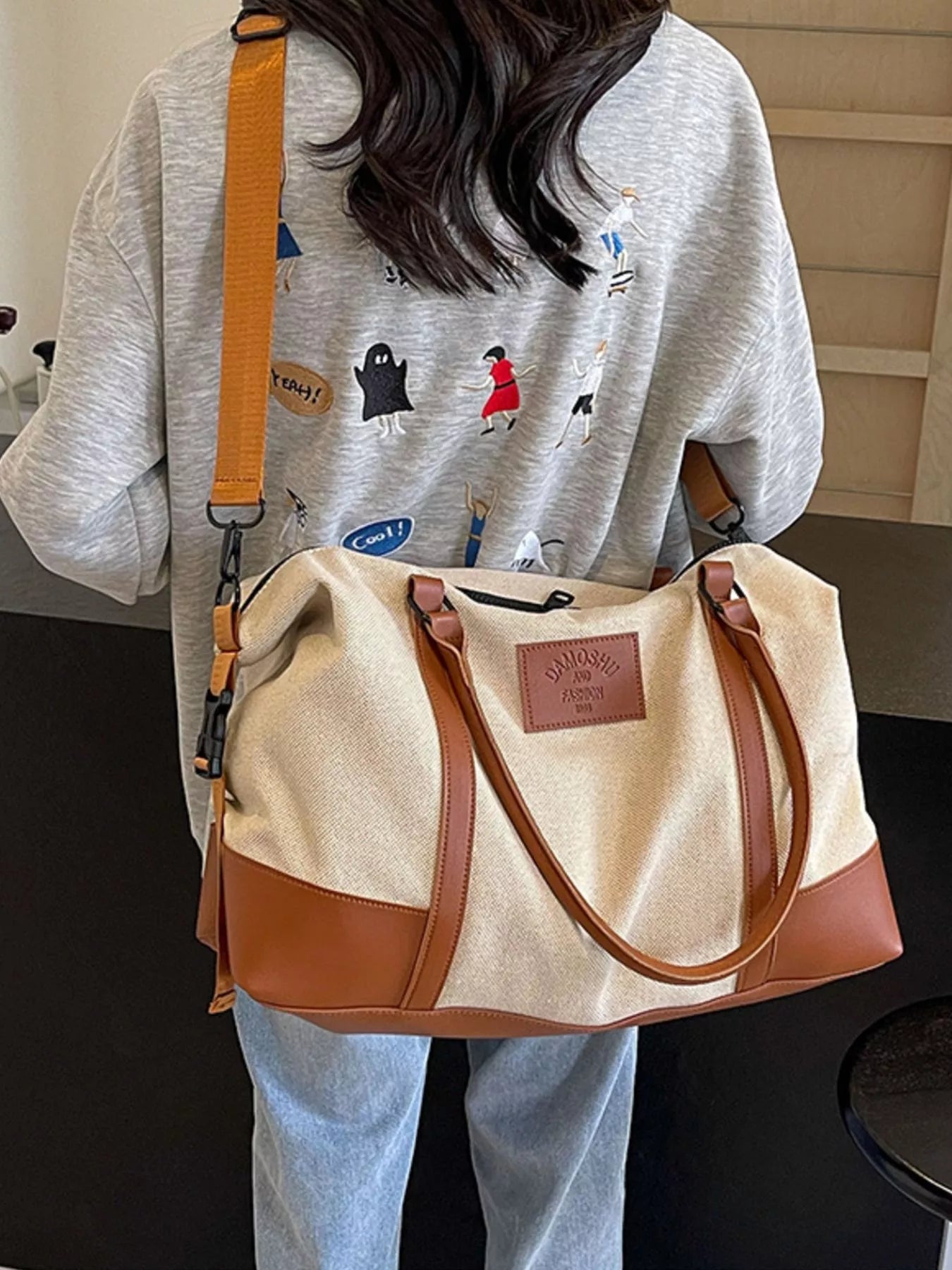 women's canvas leather trim travel  bag - styling option