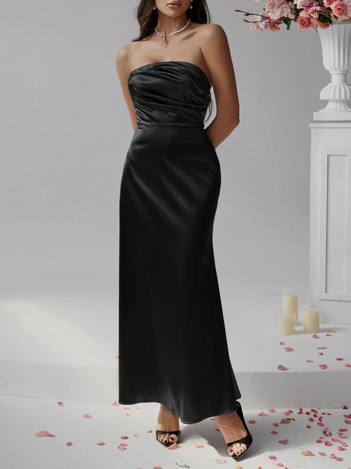 Devine Ruched Tube Maxi Dress Black