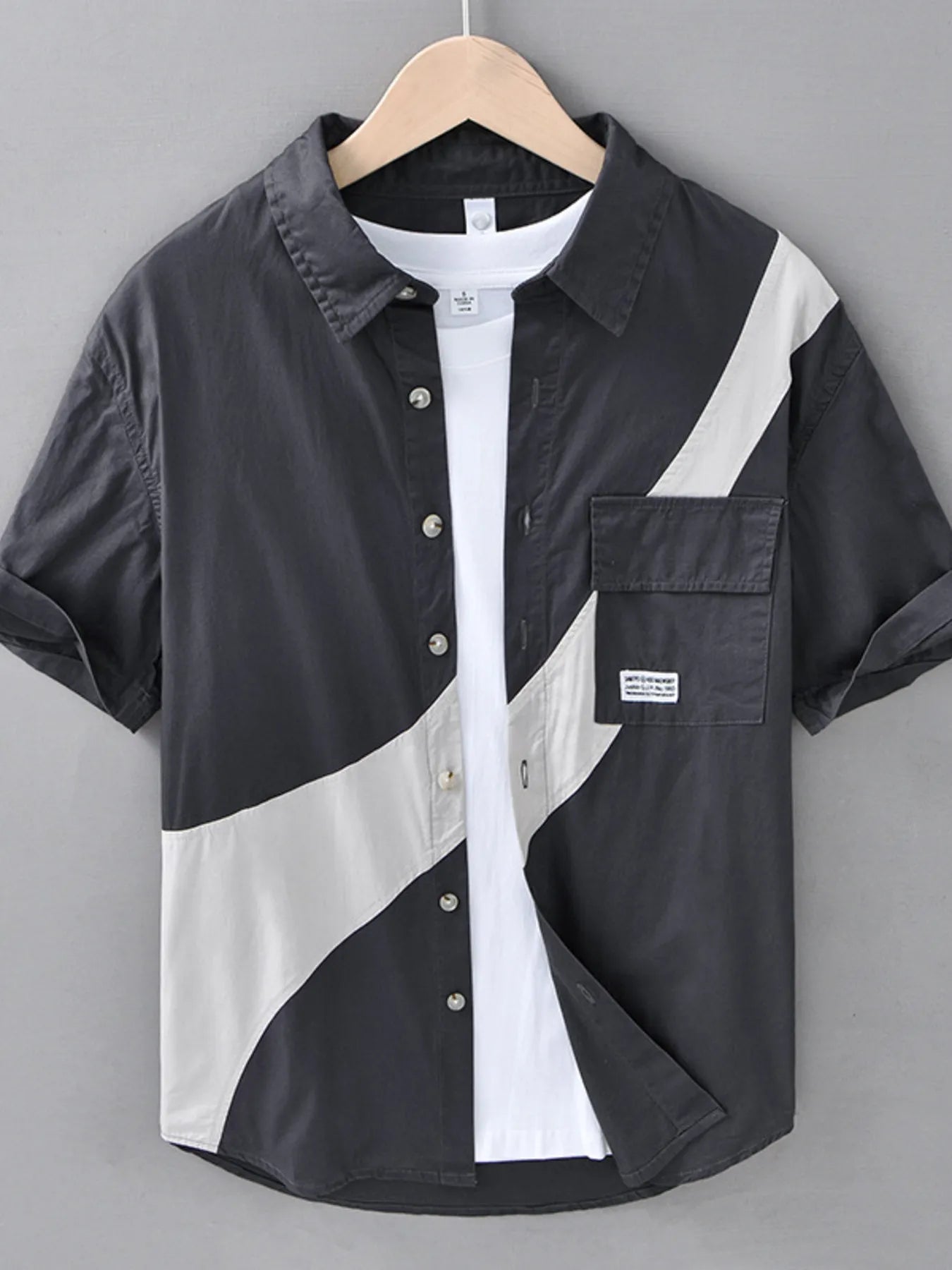 men's men's plus size casual color block short sleeve shirt - lifestyle shot