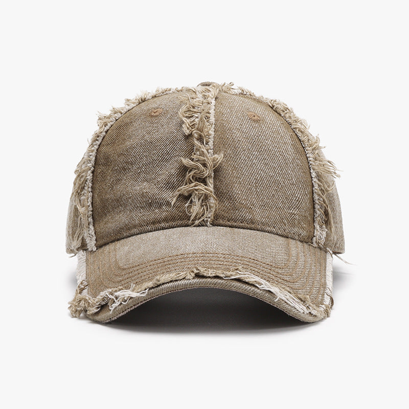 Raw Hem Cotton Baseball Cap Khaki One Size