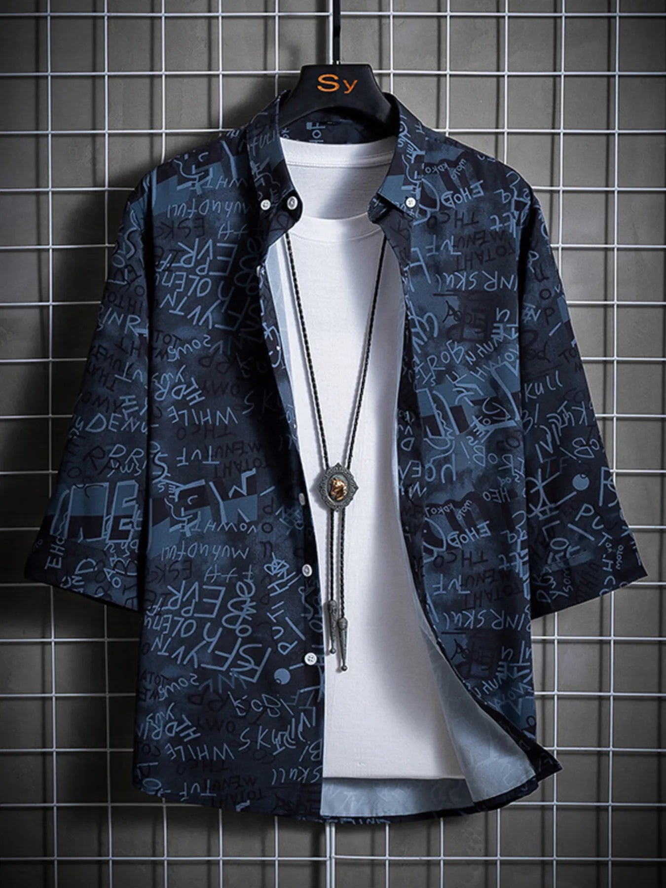 men's men's plus size graffiti print casual shirt - side view