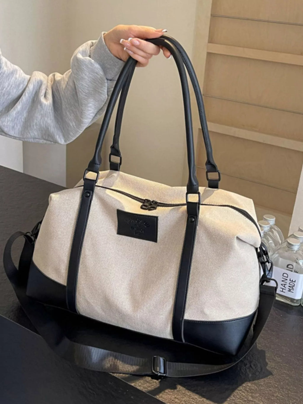 women's canvas leather trim travel  bag - extra view