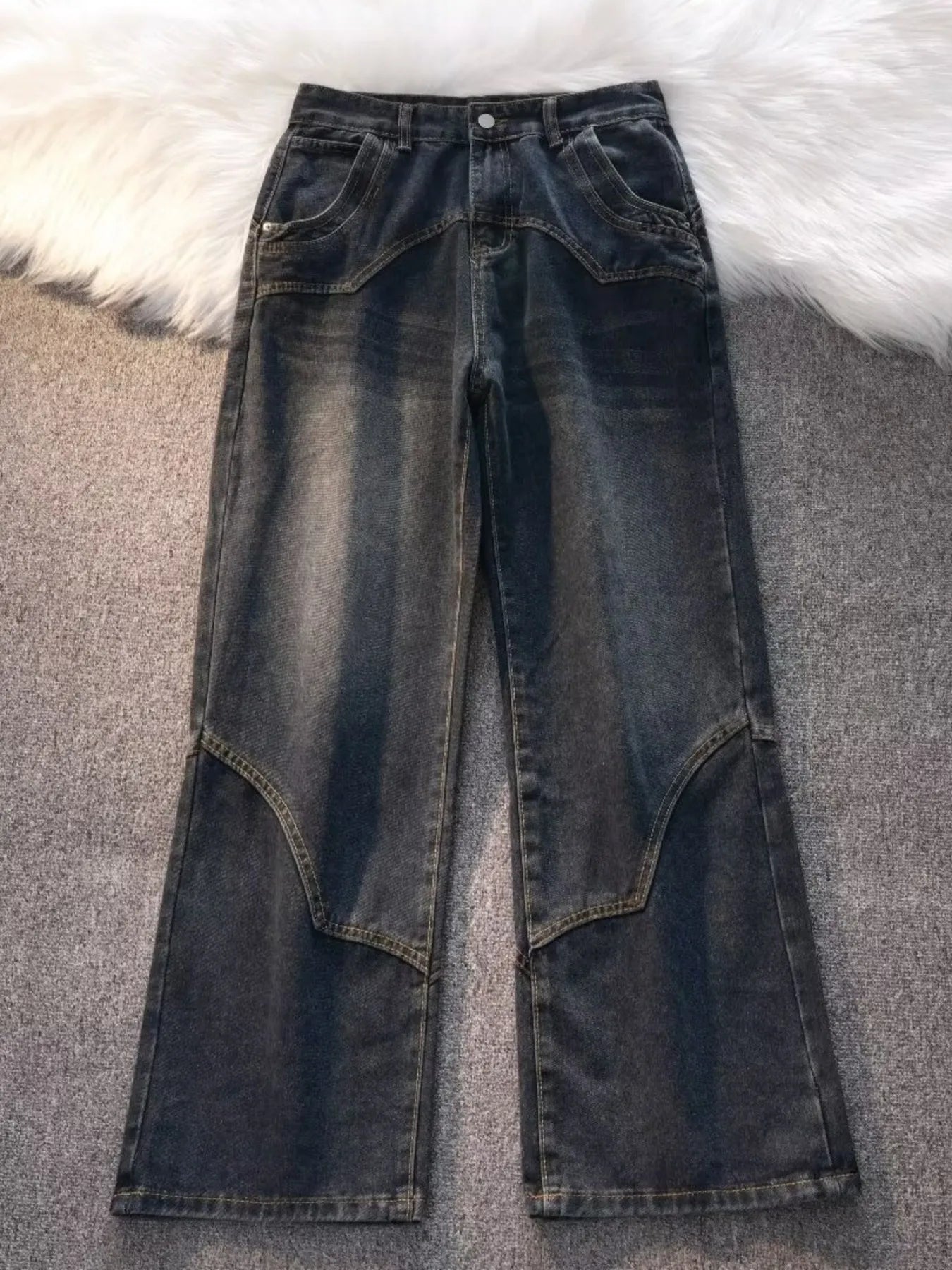 men's men's vintage wash wide leg jeans - main product image