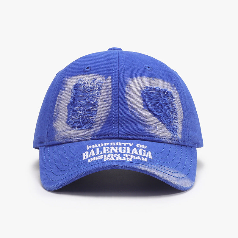 Distressed Letter Cotton Baseball Cap Dusty Blue One Size