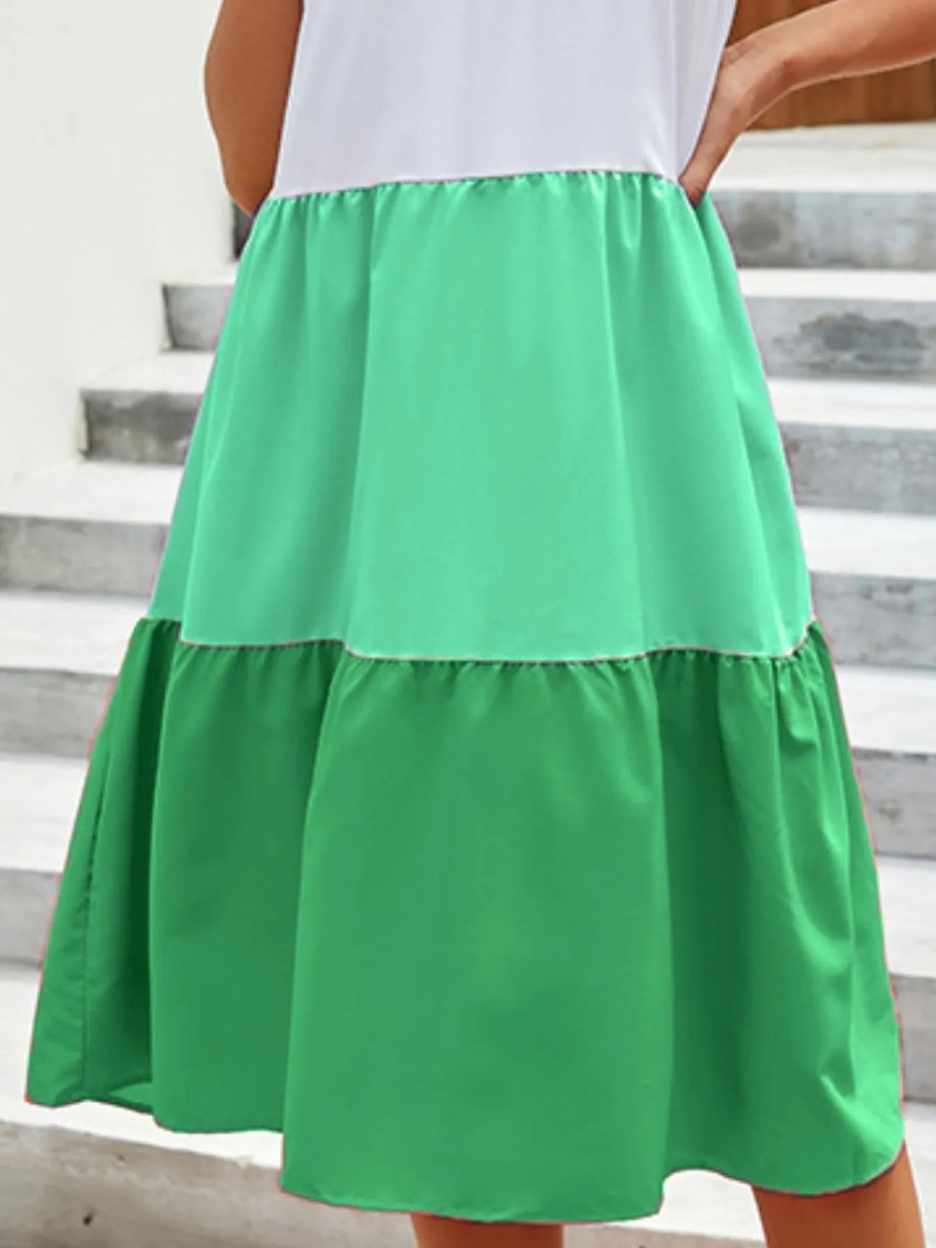 Full Size Color Block Tiered Ruffle Summer Dress Plus Size