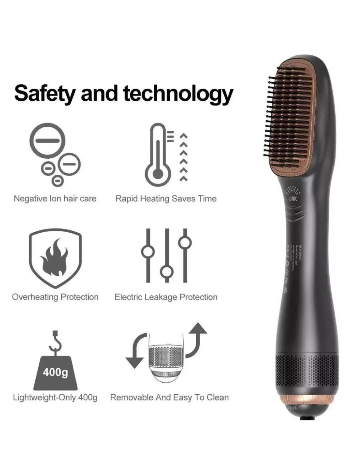 negative ion hair care straightening comb - front view