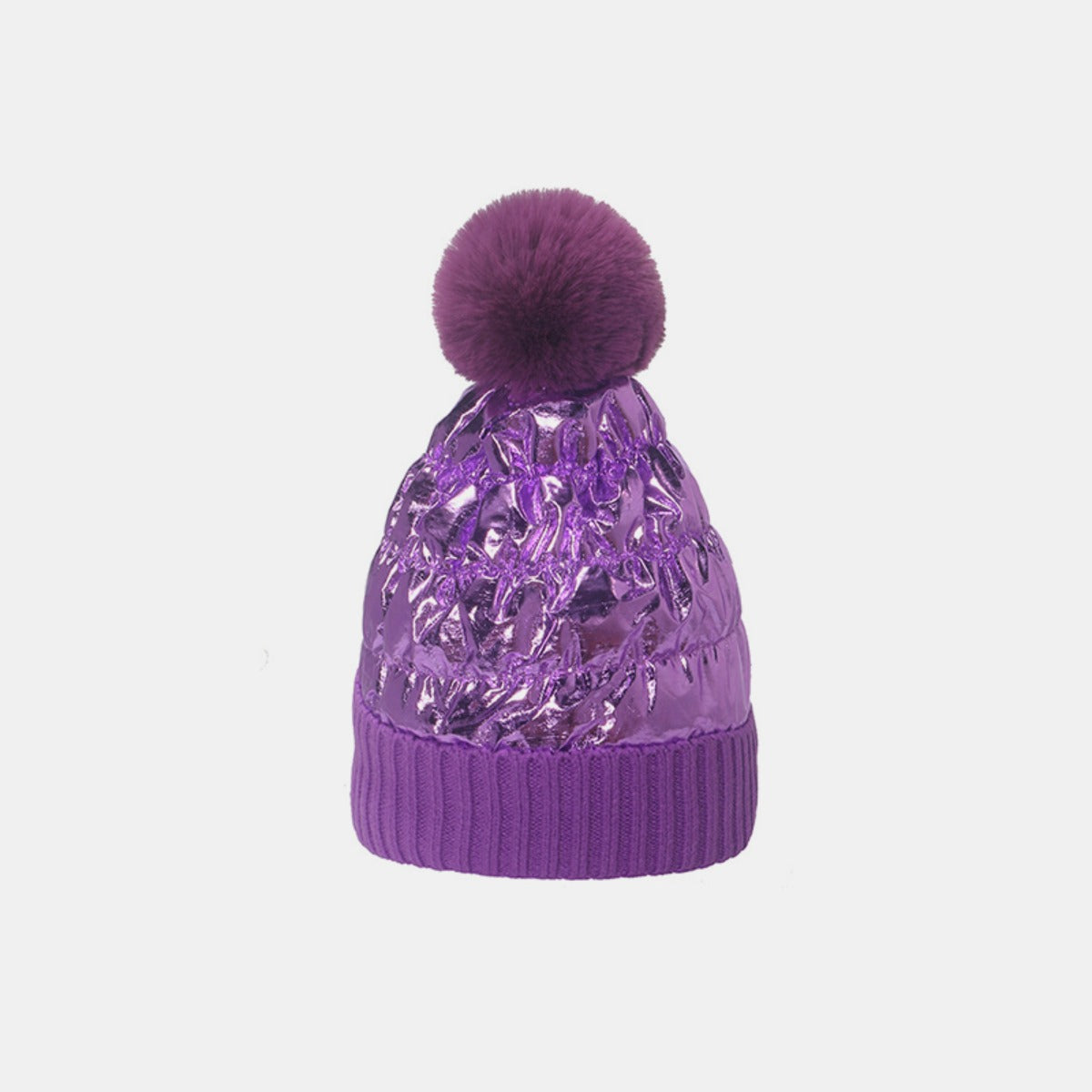 Thermal Knit Hat with Pompom Purple One Size