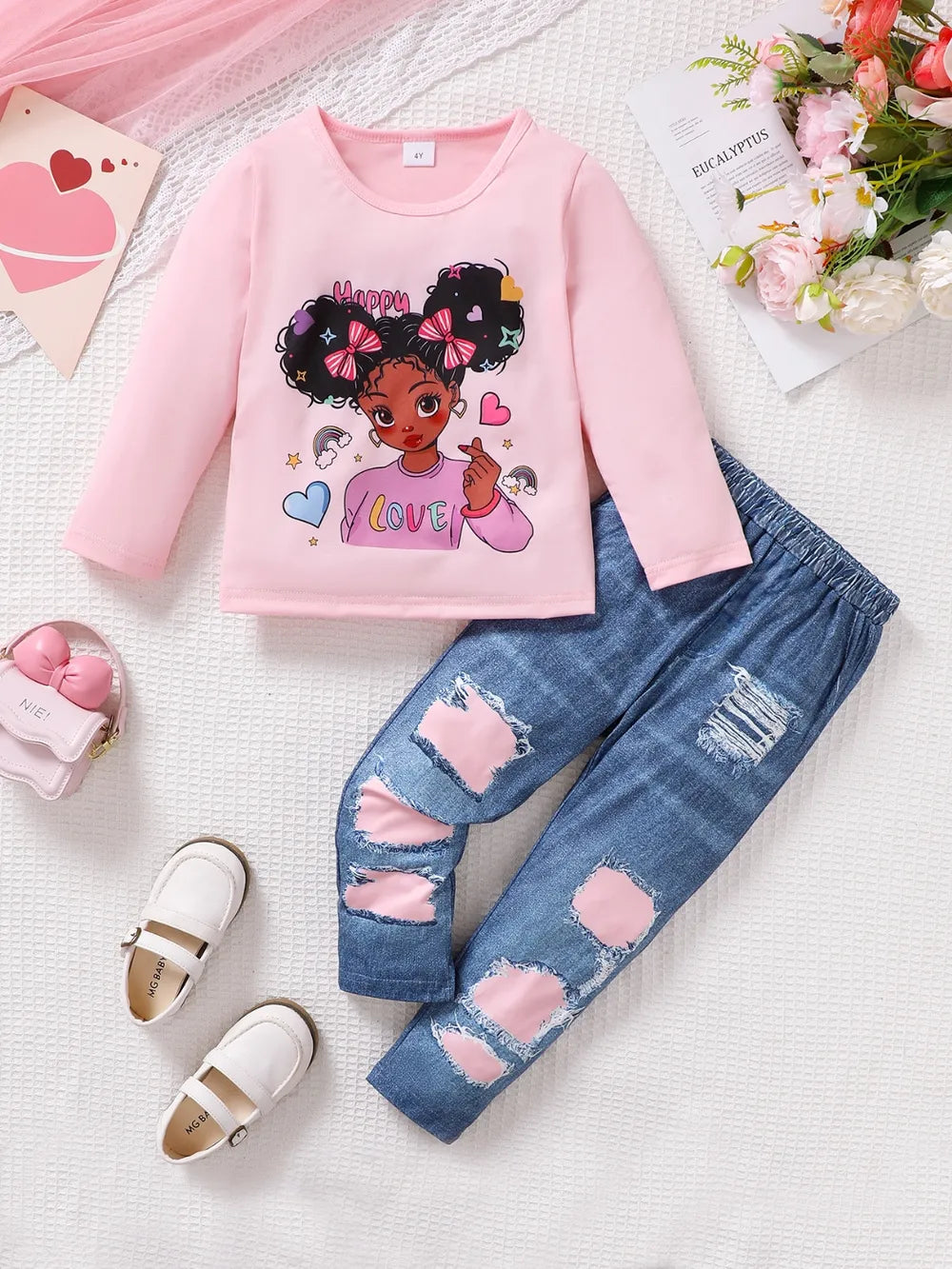 children's cartoon graphic top and pants set — stylish clothing for kids