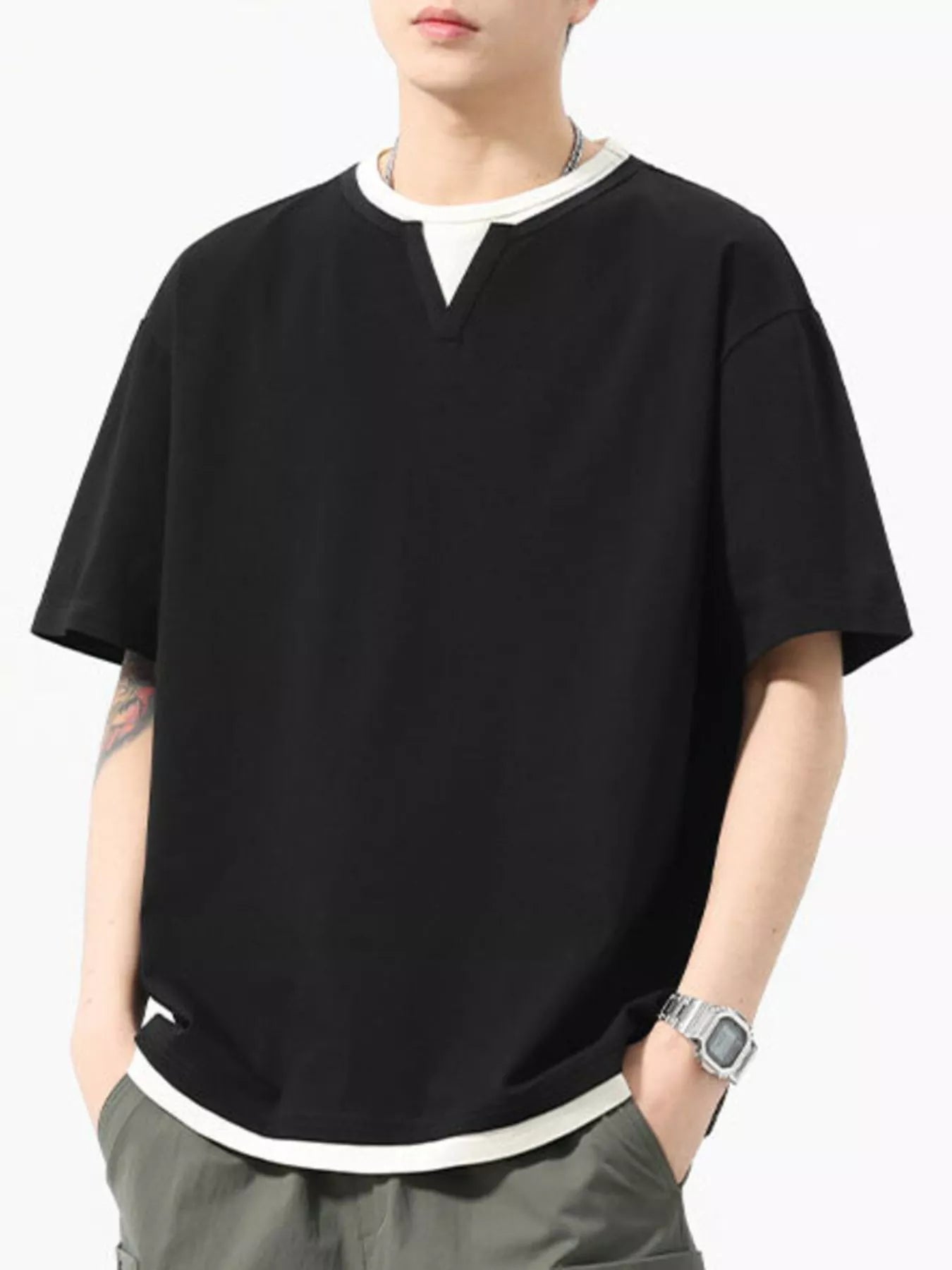 men's men's plus size contrast trim short sleeve tee - additional image