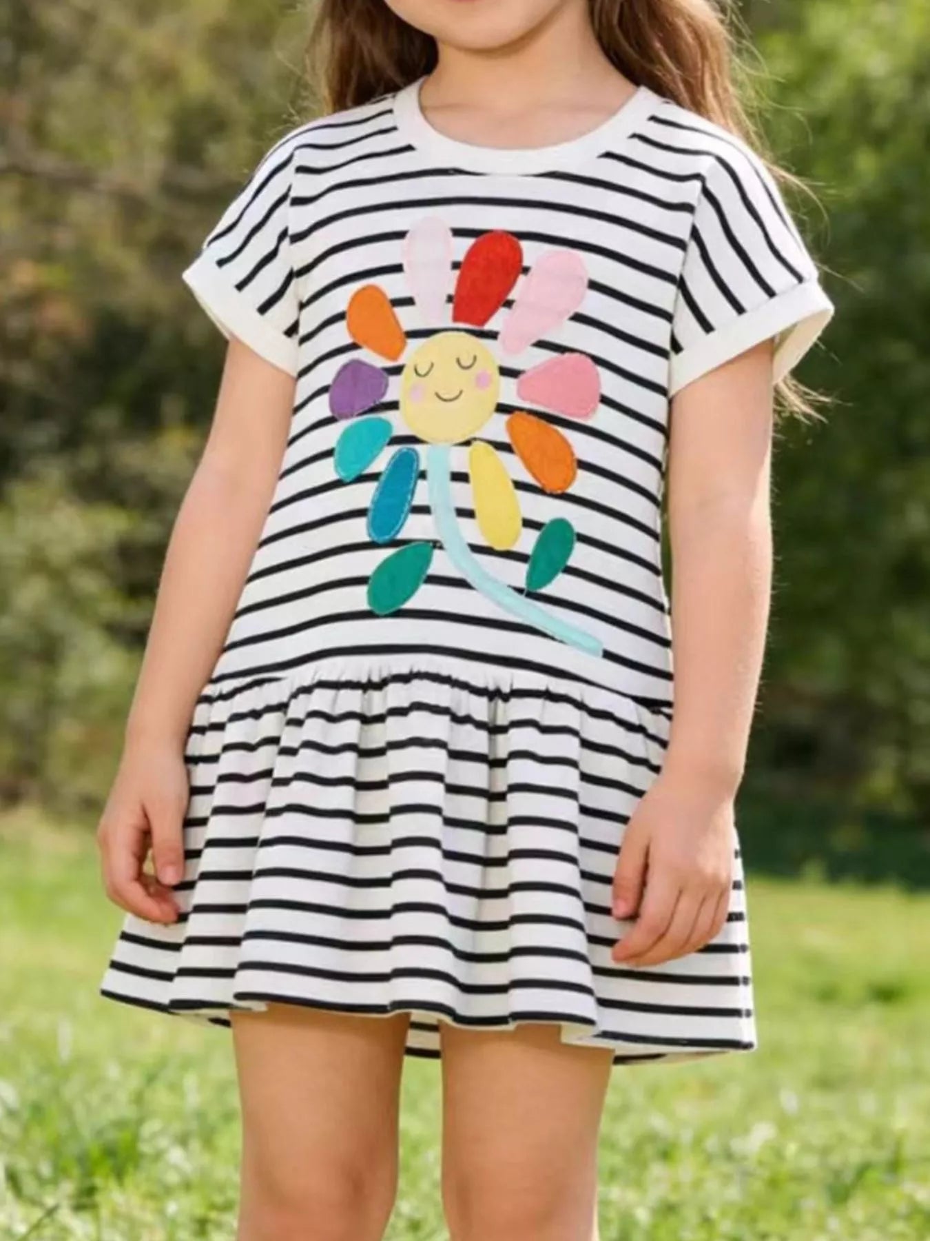 women's children's striped flower casual dress - styled view