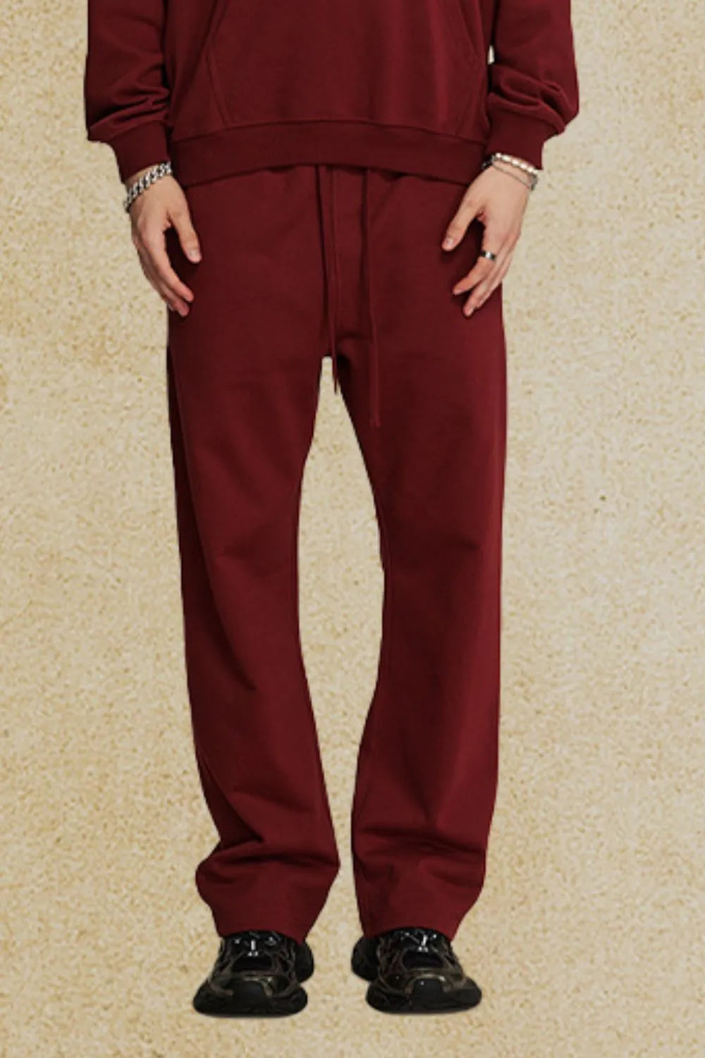 Men's Drawstring Loose Fit Pants Burgundy