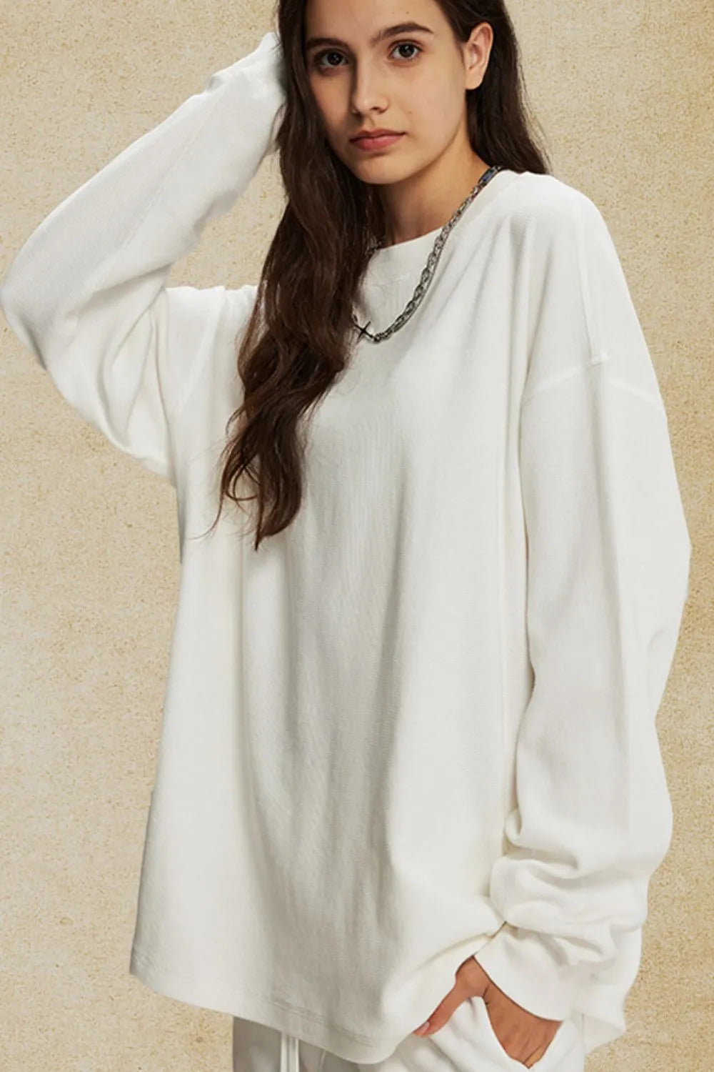 Men's Round Neck Long Sleeve T-Shirt White