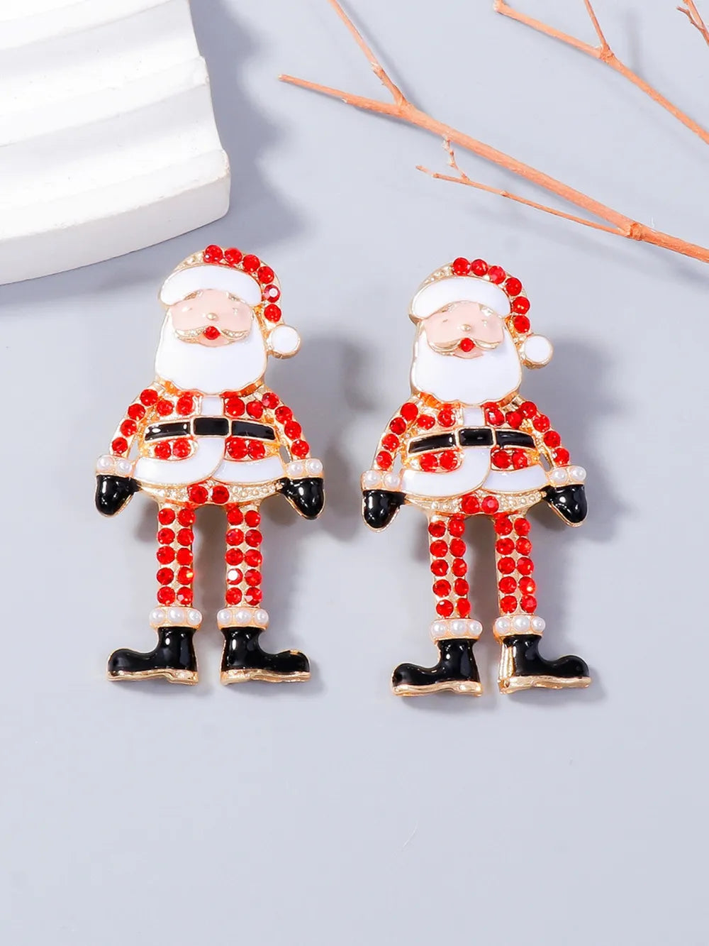 Alloy Rhinestone Santa Earrings Red One Size