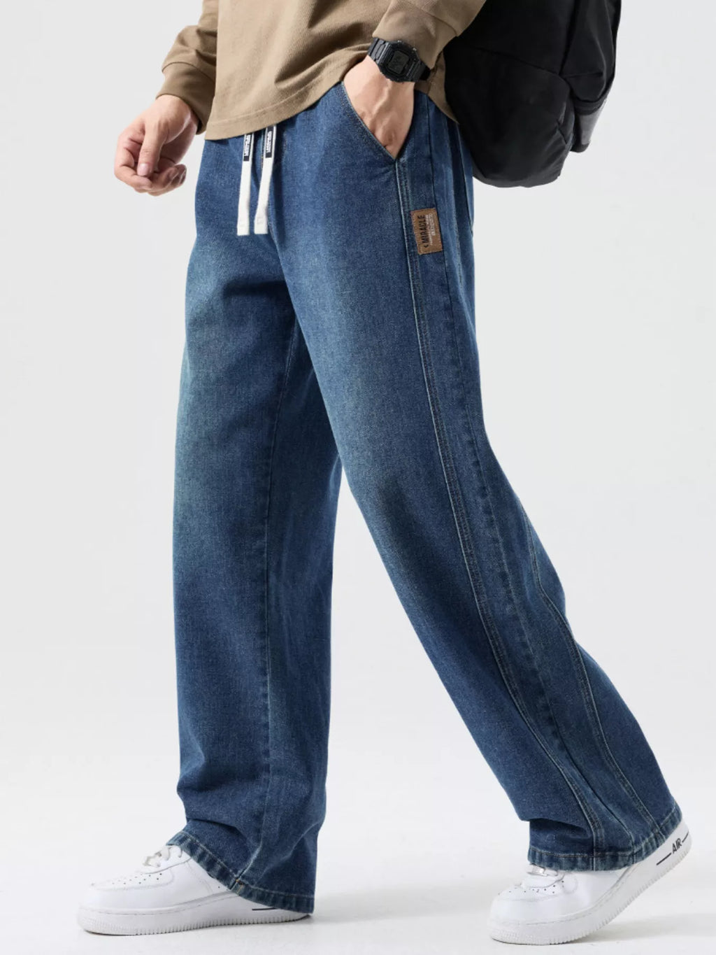 men's men's plus size casual drawstring wide-leg jeans - styled view