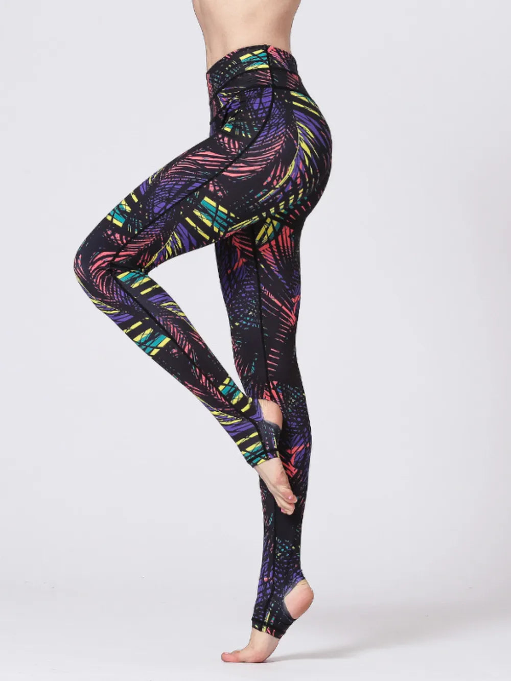 women's printed wide waistband active leggings with stirrups - second view