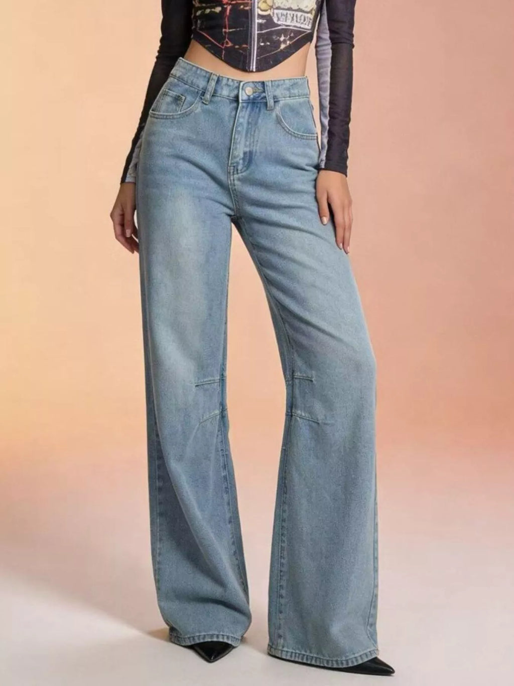 women's wide leg wash jeans - additional image