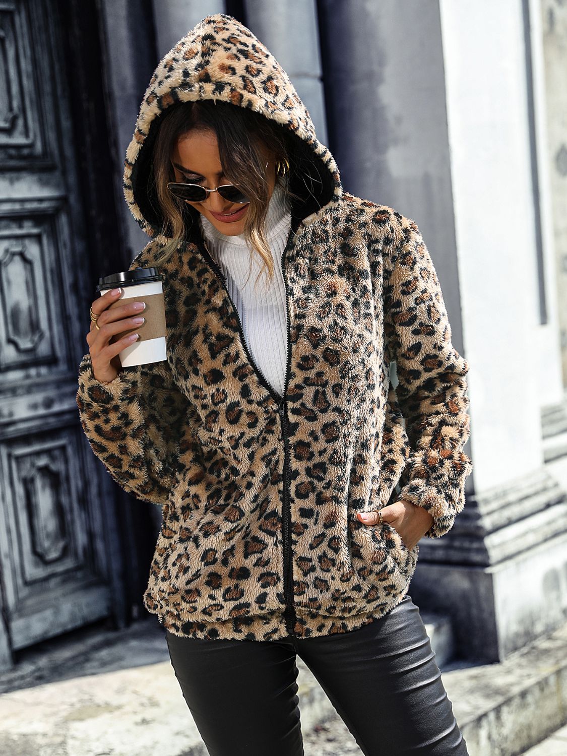 snap-front winter jacket for women worn open