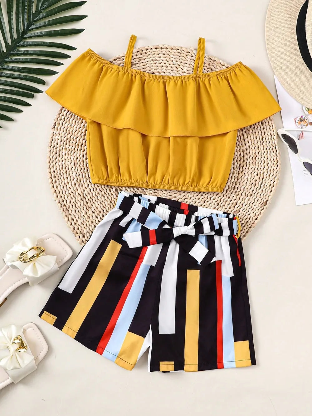 children's ruffled spaghetti strap top and pants set — stylish clothing for kids