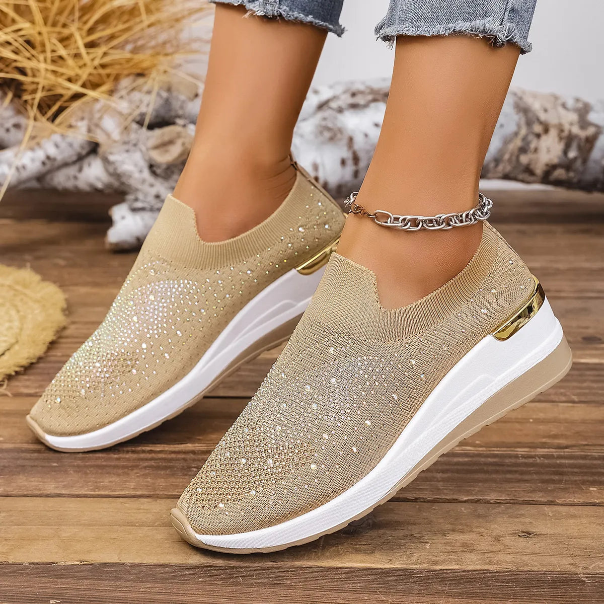 women's rhinestone wedge sneakers - additional image