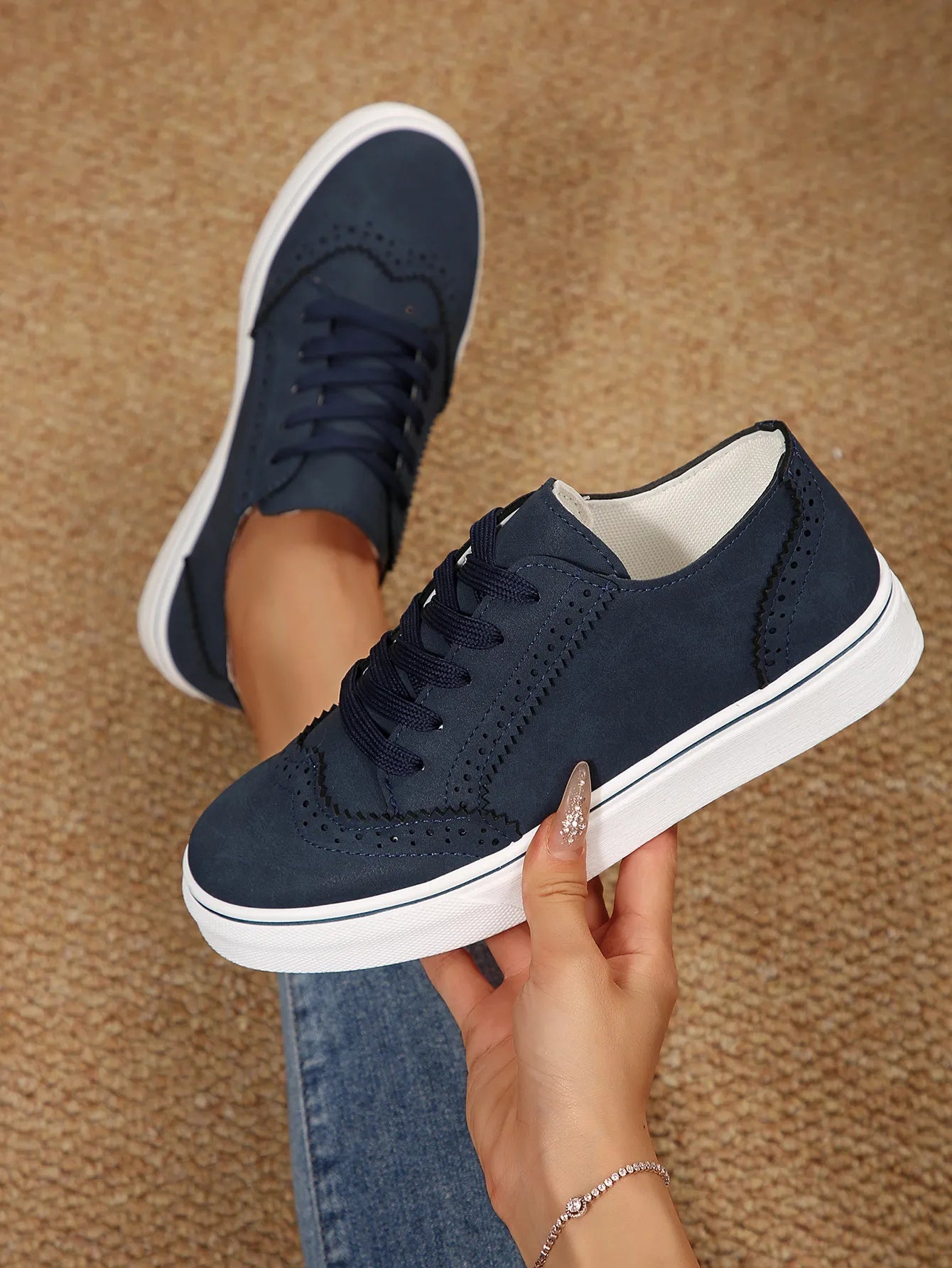 women's lace up round toe platform sneakers - extra view