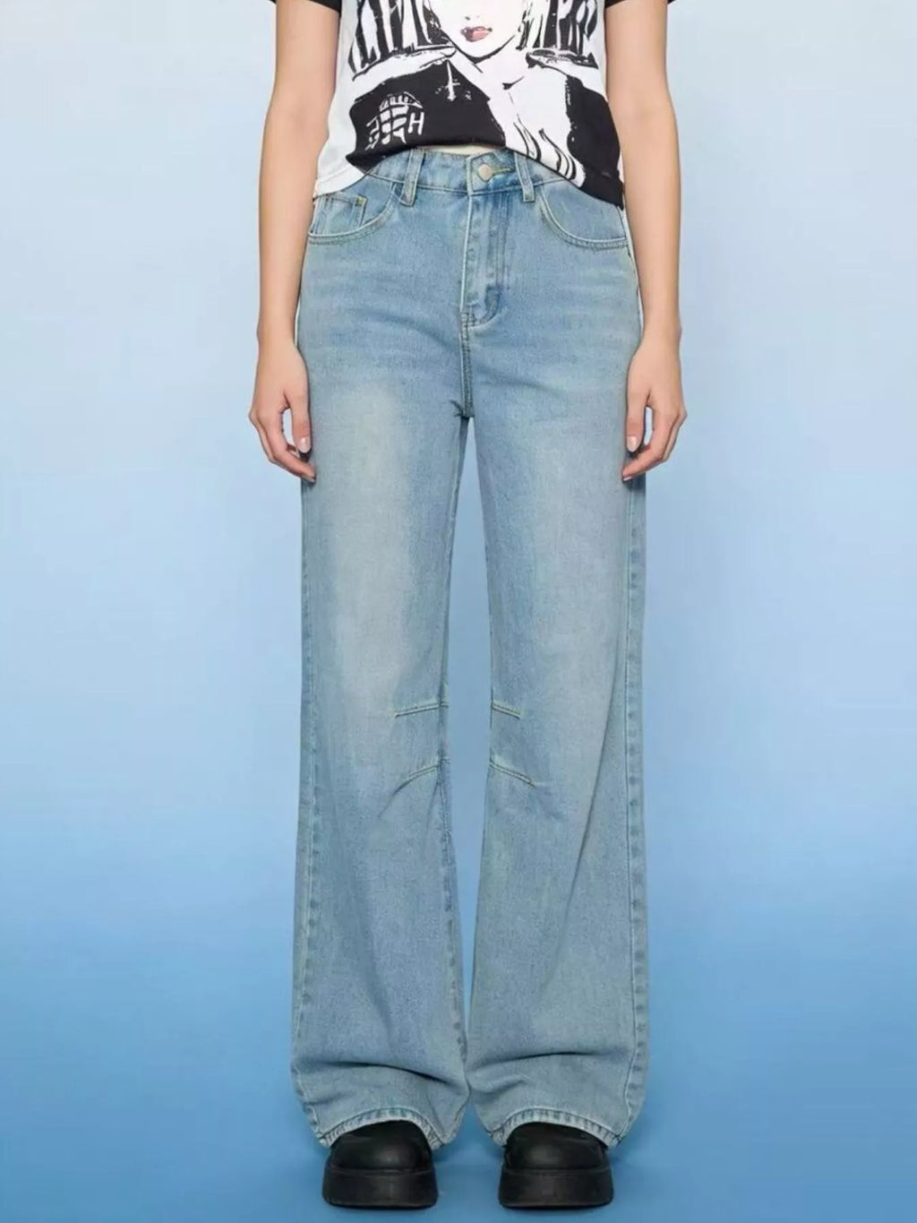 women's wide leg wash jeans - additional image